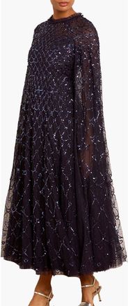 Needle & Thread Heart Lattice Cape Ankle Gown in Midnight at Nordstrom, Size 16