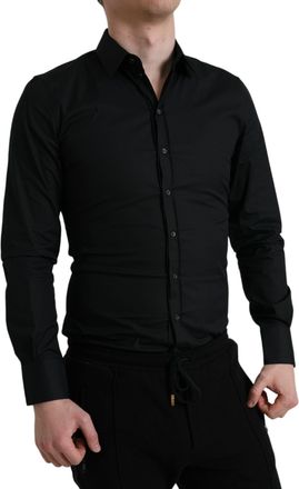 Dolce & Gabbana Mens Black Cotton Stretch Slim Formal Dress Shirt Nylon Elastane