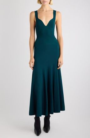 Alaia Mixed Media Fit & Flare Rib Sweater Dress in Petrole Fonce at Nordstrom, Size 12 Us