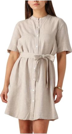 Moss Copenhagen Kleedjes, Dames, Beige, L, Denim, Beige Shirtjurk voor Zonnige Dagen