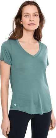 Smartwool Active Ultralite V-Neck Short Sleeve Womens Clothing Dusty Teal : LG, Wool/Tencel