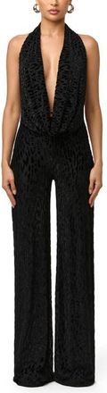 Naked Wardrobe Burnout Halter Jumpsuit in Black at Nordstrom, Size X-Small