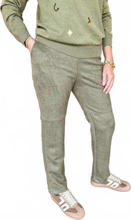 MDM Mid Rise Suede Pants In Olive