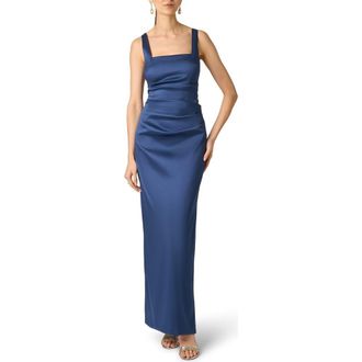 Aidan Mattox Stretch Mikado Column Gown in Navy at Nordstrom, Size 12