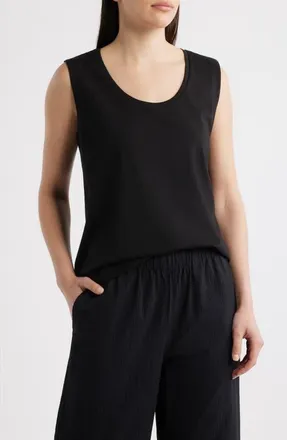 Eileen Fisher Scoop Neck Organic Cotton Tank in Black at Nordstrom, Size X-Large