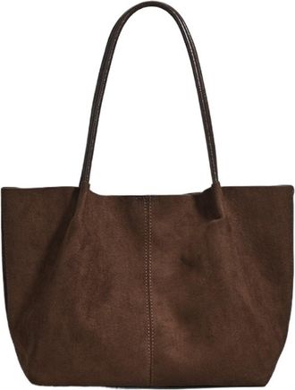 Generic Compatible For Fall Winter Suede Leather Tote Bag Simple Handbag Large Capacity Casual Single Shoulder(Coffee color)