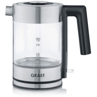GRAEF Hervidor De Vidrio Graef Wk300 - Hervidor De 1 Litro, Dise&ntilde;o De Alta Calidad, Vidrio Schott Duran, Acero Inoxidable, Led, Marca De Nivel De Llenado, B