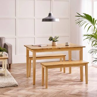 Furniturebox Salcombe Extending Oak Effect Wooden Table & 2 Tenby Benches in Brown