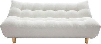 Miliboo Sof&aacute; Cama N&oacute;rdico 3 Plazas De Borreguillo Blanco Y Madera Clara Yumi