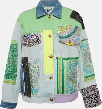 Versace Blue Mixed Print Patchwork Denim Jacket