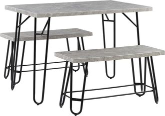 Beliani Beliani - Conjunto De Comedor Con Chapa De M&aacute;rmol Gris Y Negro 2 Bancos 4 Plazas Estilo Industrial Kempton