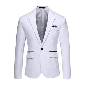 Generic Formal Jackets For Men Uk, White Tuxedo Dinner Jacket, Slim Fit, Long Sleeve, Notch Collar, Regular Fit, Solid Color, Cotton/Polyester Blend, Blazer, 