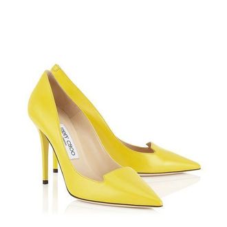 Jimmy Choo London Avril Yellow Kid Leather Pointy Toe Pumps Size 37.5