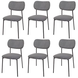 Hhg Hhg - Lote De 6 Silla De Comedor 064, Silla De Cocina Silla Tapizada, Cuerda (330g/m&sup2;) Tela/textil Metal, Gris Oscuro