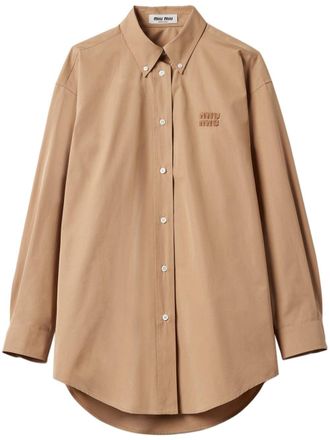 Miu Miu logo-appliqu&eacute; poplin shirt - Neutrals