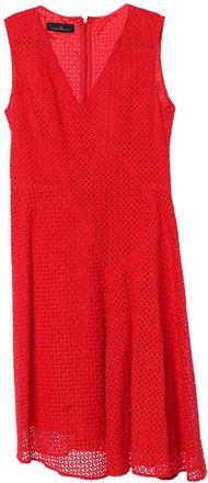 Carolina Herrera Red Lace Flared V-Neck Dress