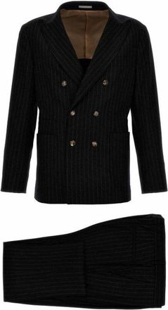 Brunello Cucinelli Mens Black Wool Pinstripe Suit, Size 54