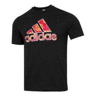 adidas Mens adidas CNY Contrasting Colors Large Logo Pattern Loose Short Sleeve Black T-Shirt HD7928