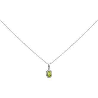 House of Brilliance 10K White Gold 5x3mm Birthstone and Diamond Accent Halo Octagonal Shape Pendant Necklace in Green Peridot | White at Nordstrom