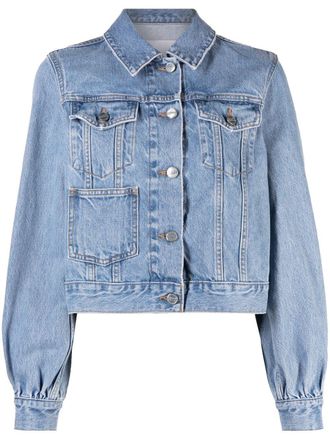 Ganni puff-sleeve denim jacket - women - Organic Cotton - 42 - Blue