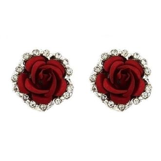 Generic Elegant Ladies Sterling Silver Crystal Rose Rhinestone Stud Earrings for Girls Women StylishDurability