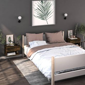 vidaXL Vidaxl - Mesita De Noche De Pared 2 Unidades Color Roble Ahumado