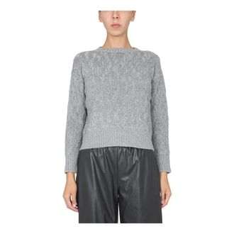 Fabiana Filippi Maglia in misto lana lurex a trecce - Dames - Ronde hals truien - Grijs - M - Wol - Truien & Vesten