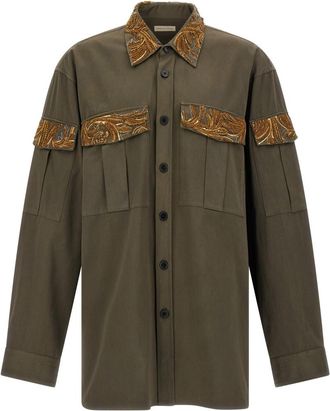 Dries Van Noten Green Crowsey Embroidered Shirt