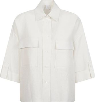 Eleventy Shirt met klepzakken - Dames - Overhemden - Beige - M - Polyester - Overhemden