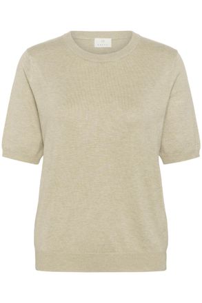 Kaffe Womens Pullover Short Sleeves Round Neck Regular Fit Hip Length Sweater, Feather Gray Melange, S