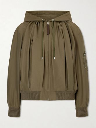 Loewe Giacca In Misto Cotone Con Finiture In Pelle E Cappuccio - Verde