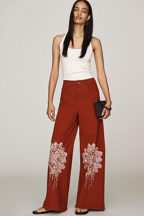 Pilcro Printed Lacework Wide-Leg Pants