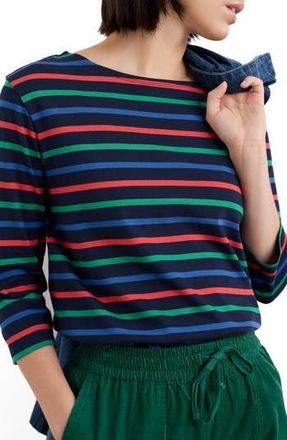 Seasalt Cornwall Sailor Stripe Three-Quarter Sleeve Organic Cotton Top in Tri Breton Maritime Glade at Nordstrom Rack, Size 14 Us / 18 Uk