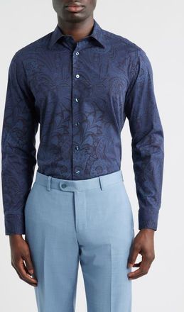 Etro Roma Stretch Cotton Dress Shirt in Stampa F.do Blue at Nordstrom, Size 43 - R