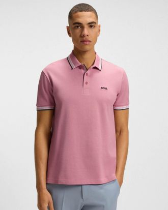 HUGO BOSS Mens Paddy Polo Shirt in Rose Gold Cotton - Size Medium