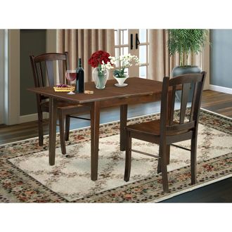 East West Furniture NFDL3-MAH-W - 3-Pc Dining Room Table Set- 2 Dining Chair with Wooden Seat and Slatted Chair Back - Butterfly Leaf Modern Kitchen Table - Mahogany Fini