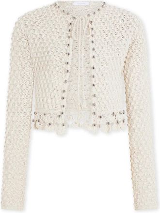 Paco Rabanne Geborduurde Haak-Cardigan - Dames - Truien - Beige - Maat: S Katoen