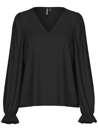 Pieces Langarmshirt PIECES PCTIFFANY LS V-NECK TOP NOOS BC, Damen, Gr. XS, schwarz, Jersey, Obermaterial: 100% Polyester, unifarben, V-Ausschnitt, Shirts Lan