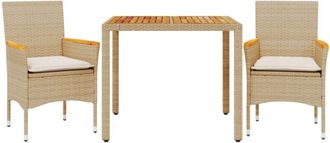 vidaXL Set De Comedor Jard&iacute;n 3 Pzas Con Cojines Rat&aacute;n Pe Acacia Beige Vidaxl