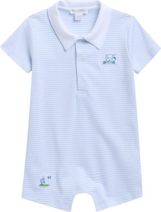 Kissy Kissy Embroidered Pima Cotton Romper in Light Blue at Nordstrom, Size 18-24M