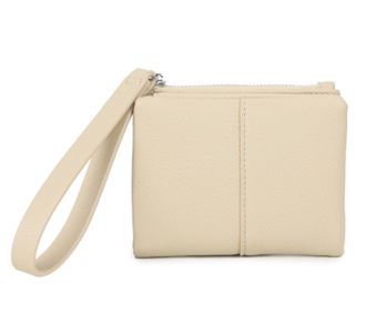 Generic Womens Faux Leather Wristlet Pouch, Zip Top Clutch with Wrist Strap, Textured Grain (Beige)