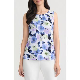 Kasper Pleated Neck Sleeveless Shell in Lily White Multi at Nordstrom, Size X-Small