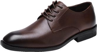 Generic New Dress Formal Shoes for Men Lace Up Derby Shoes Burnished Toe Leather Non Slip Block Heel Rubber Sole Anti-Slip Low Top Classic (Color : Brown, Siz