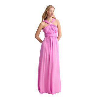 Liu Jo Elegant Pink Long V-Neck Dress - female - Liu Jo - Maxi Dresses - Pink - XL - Dresses
