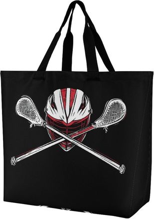Generic Lacrosse Large Reusable Shopping Bag Lightweight Foldable Tote Bags Washable Shoulder Handbag