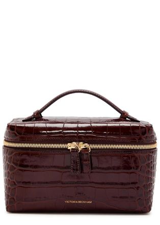 Victoria Beckham Vanity Crocodile-effect Glossed Leather Cross-body bag - Dark Brown - One Size