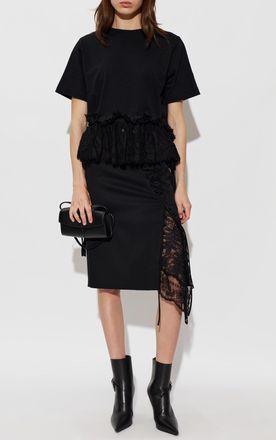 Alexander McQueen T-shirt With Lace Trim, Womens, Black