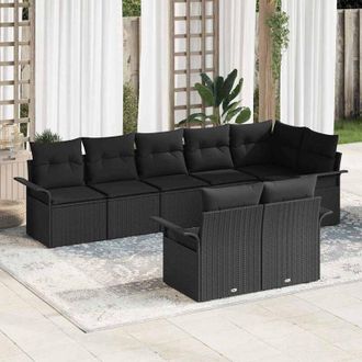 vidaXL Conjunto De Sof&aacute; De Jard&iacute;n 8 Pcs Negro Rat&aacute;n Sint&eacute;tico Vidaxl