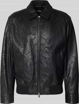 HUGO BOSS Regular Fit Lederjacke mit Allover-Muster Modell JUZE_CNY in Black, Größe 48