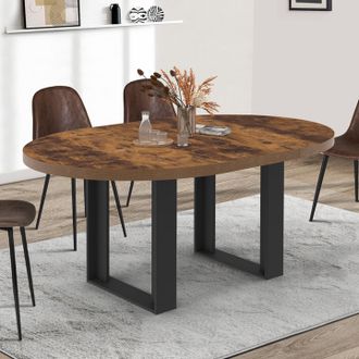 IDMarket Idmarket - Phoenix Mesa De Comedor Redonda Extensible 4-6 Personas Madera Oscura Con Vielli Y Efecto Negro 120-160 Cm